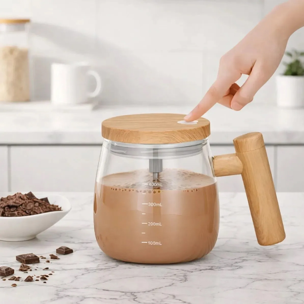 Caneca Mixer Recarregável 500ml Vidro Misturador Automático USB Café Whey