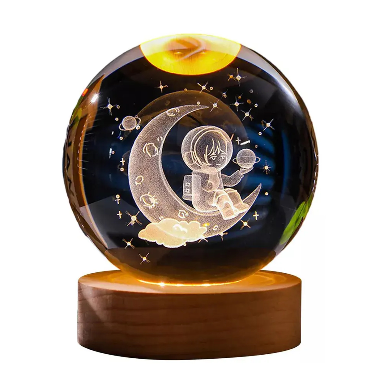 Luminária Bola De Cristal 3d Led Luz Quente Abajur De Mesa Astronauta