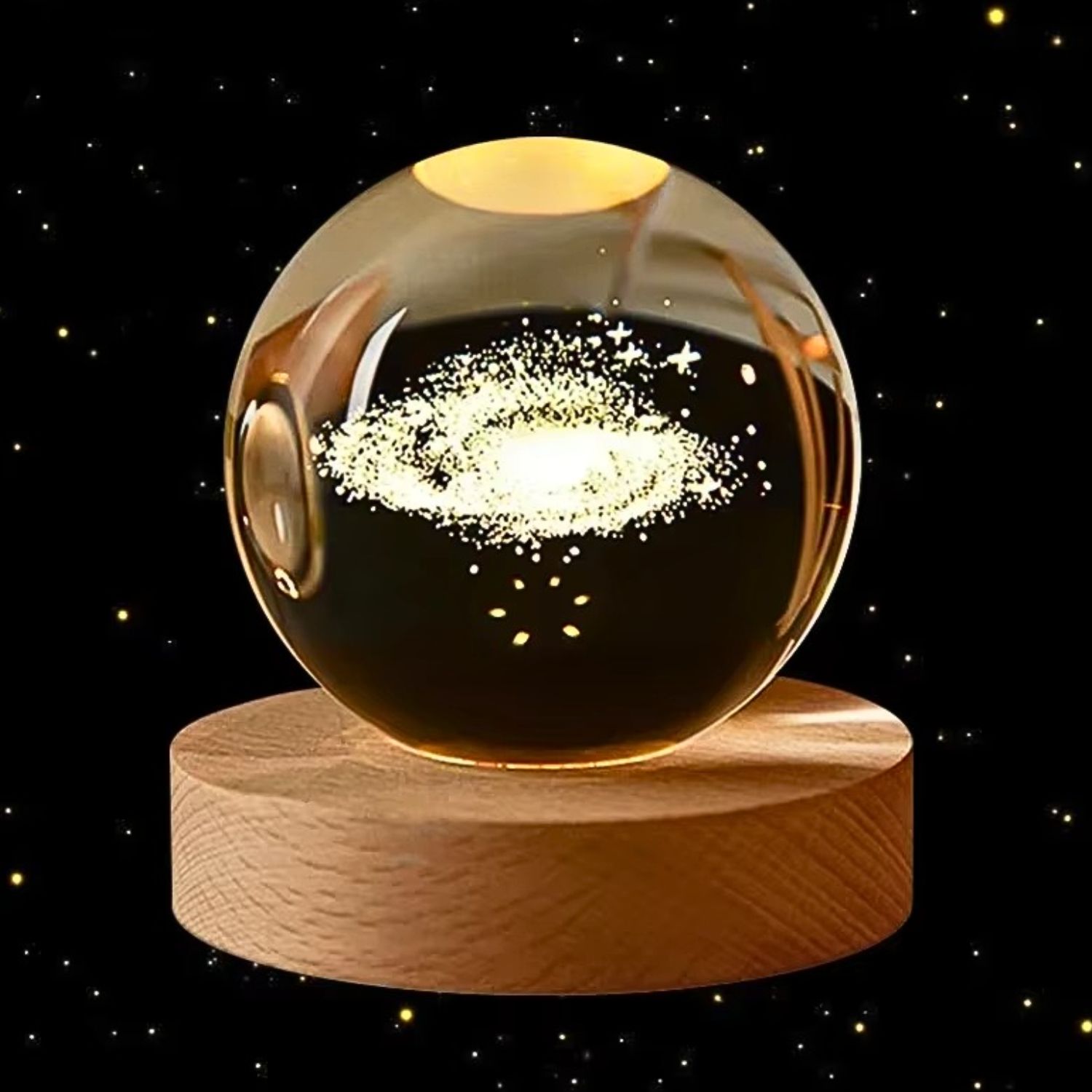 Luminária Bola De Cristal 3d Led Luz Quente Abajur De Mesa Galáxia