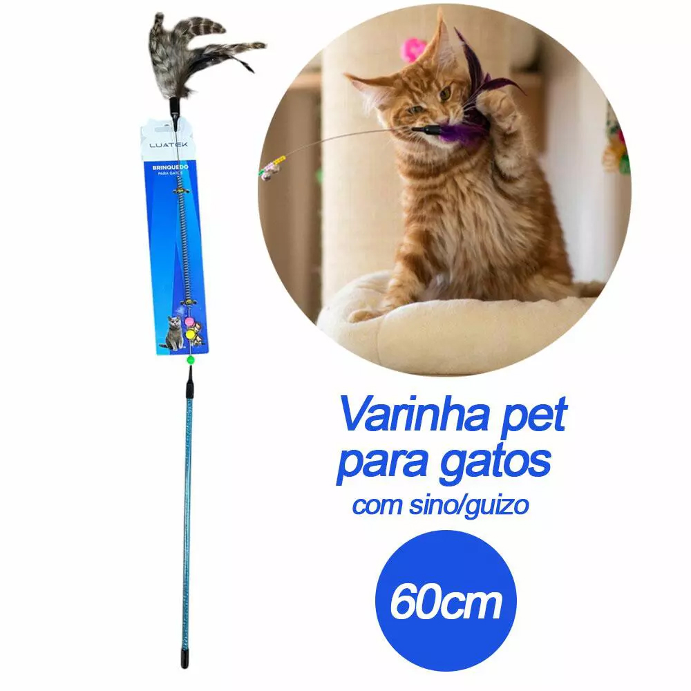 Varinha Interativa com Penas para Gatos Luatek - Azul